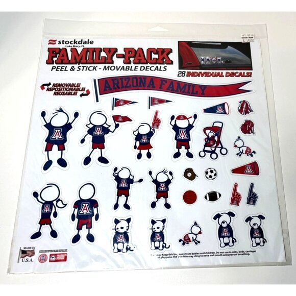 University Of Arizona Family Pack Peel & Stick Moveable Decals 28 pack for Car - Picture 1 of 4